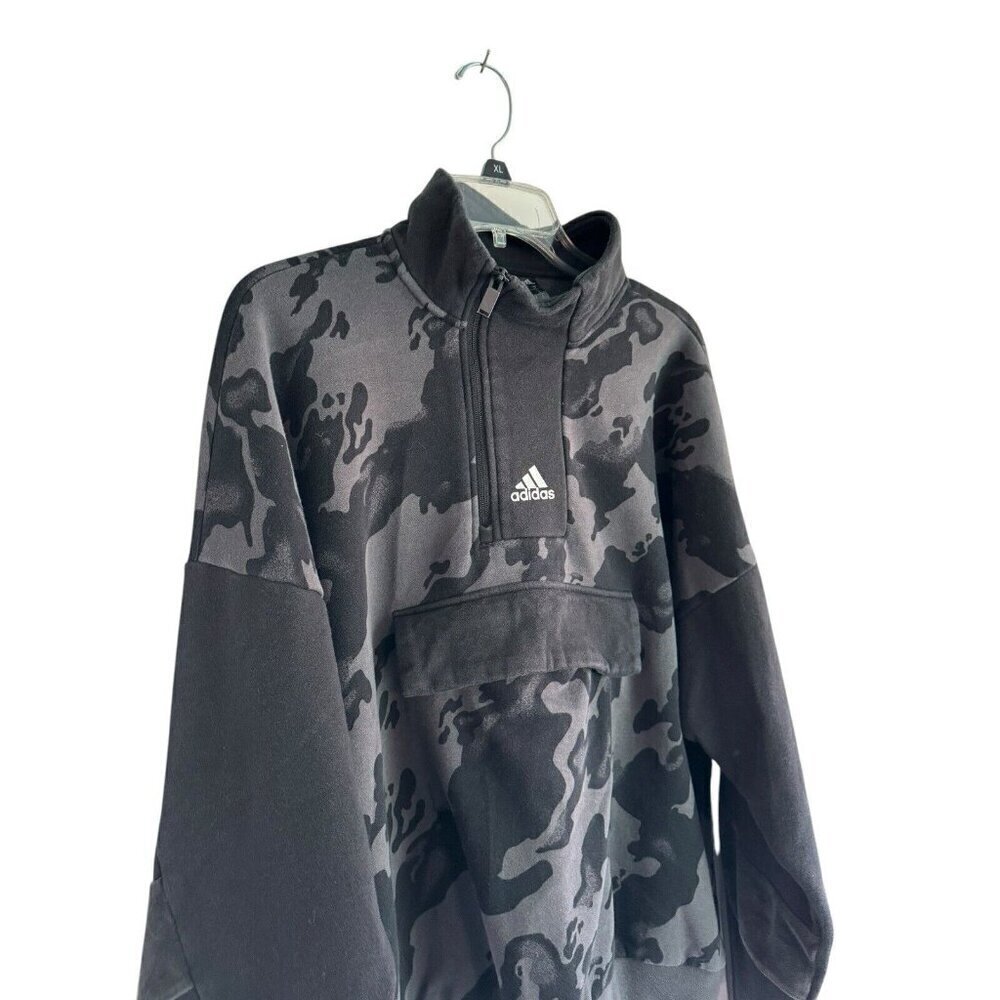 Adidas Mens Sz M Aop Sports Training 1/4 Zip Pullover Black Gray Camo Sweatshirt - Picture 3 of 11